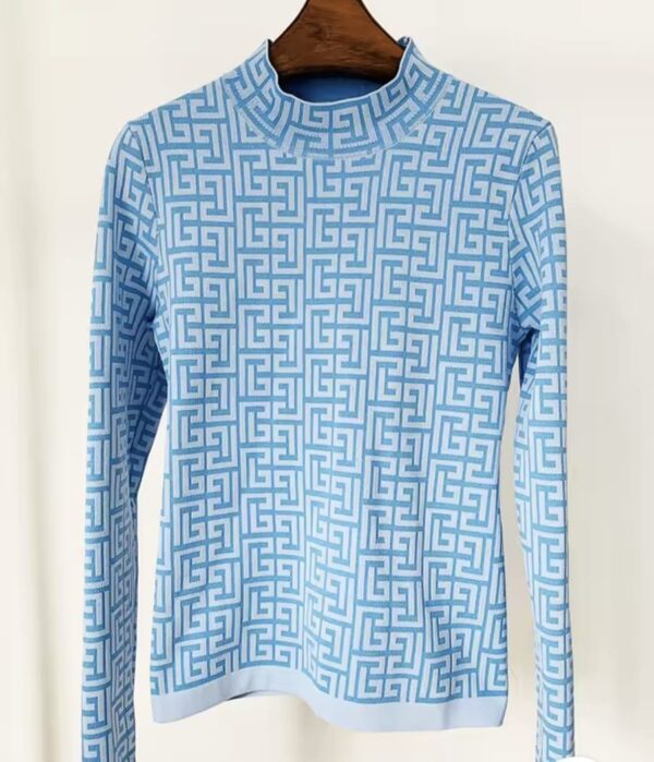 Women's Geometric Monogram Jacquard Knit Pullover Sweater - Image 3