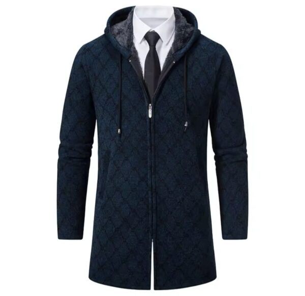 New Men's Long Cardigan Jacket Knitted Hoodie