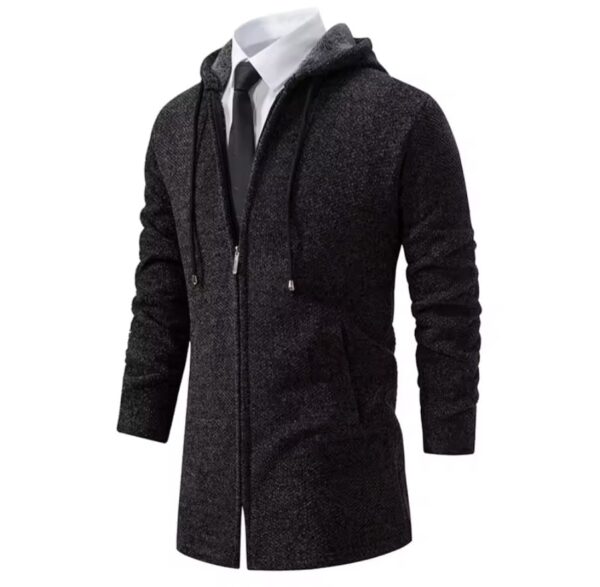 New Men's Long Cardigan Jacket Knitted Hoodie - Image 3