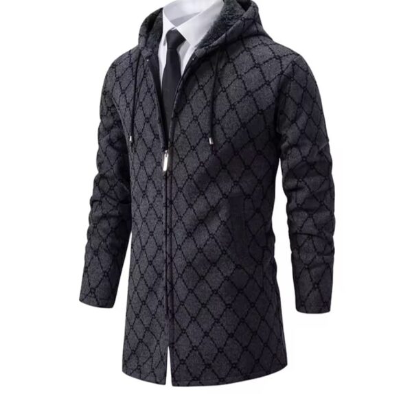 New Men's Long Cardigan Jacket Knitted Hoodie - Image 4