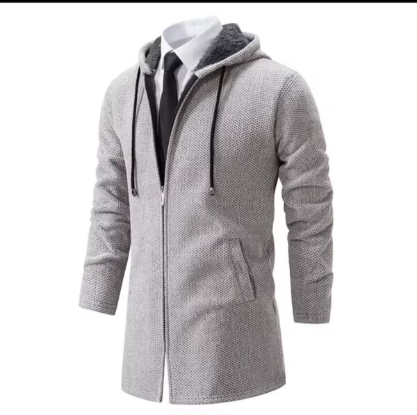 New Men's Long Cardigan Jacket Knitted Hoodie - Image 5