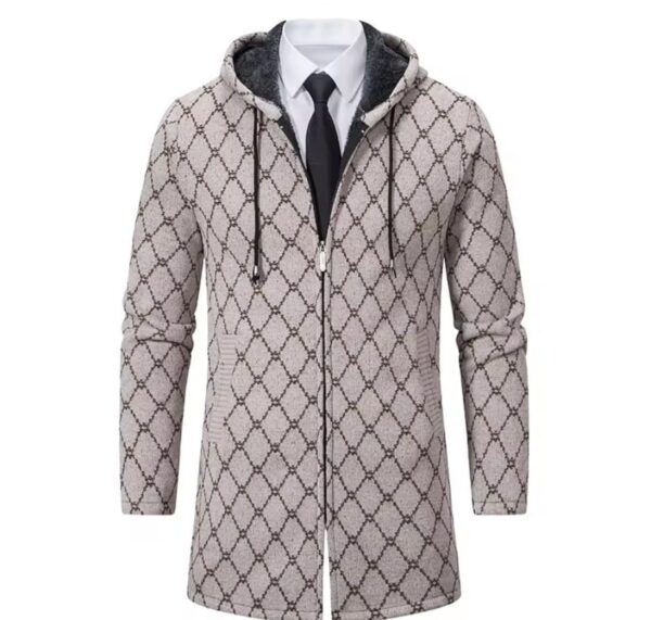 New Men's Long Cardigan Jacket Knitted Hoodie - Image 2