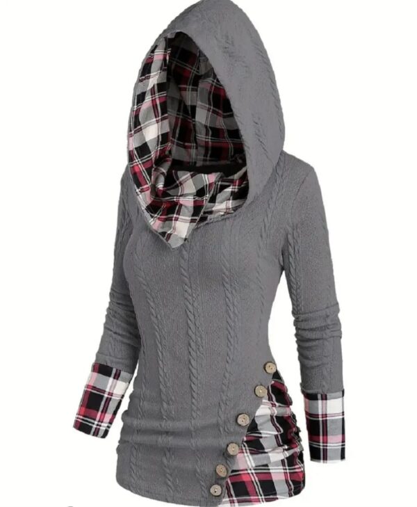 Women Causal Plaid Splicing Button - Image 3