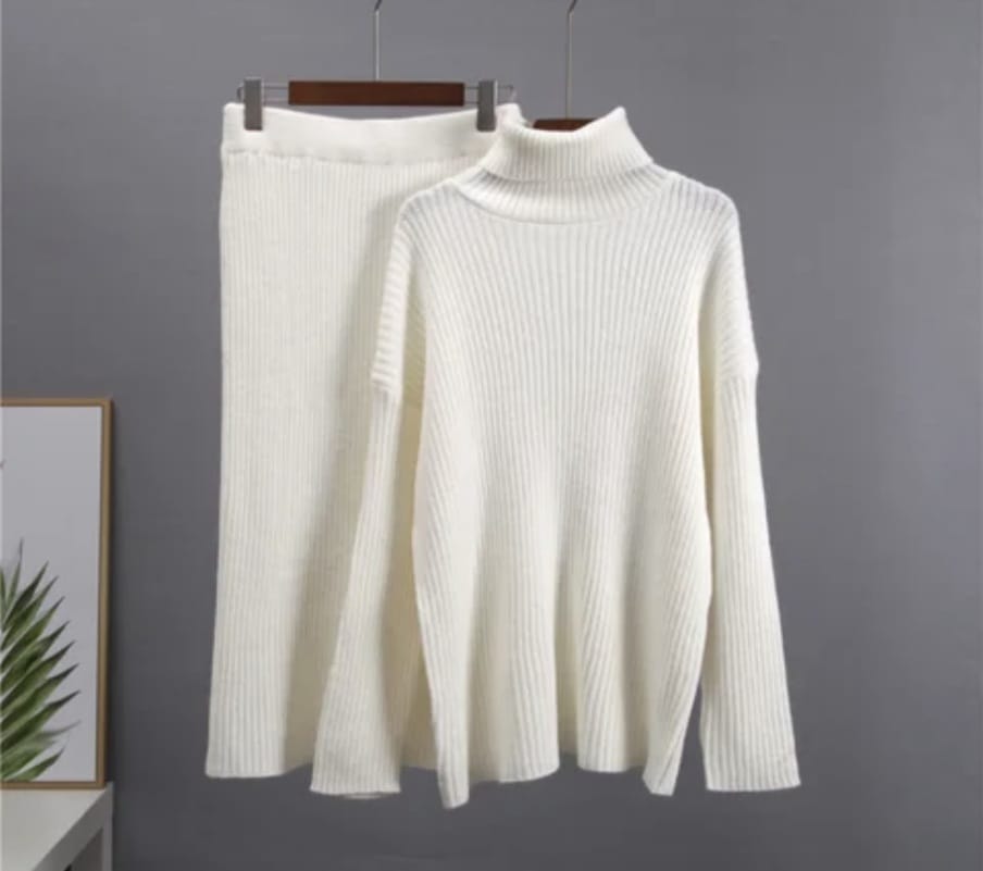 New Winter Ladies Turtleneck Sweater Skirt Set - Image 2