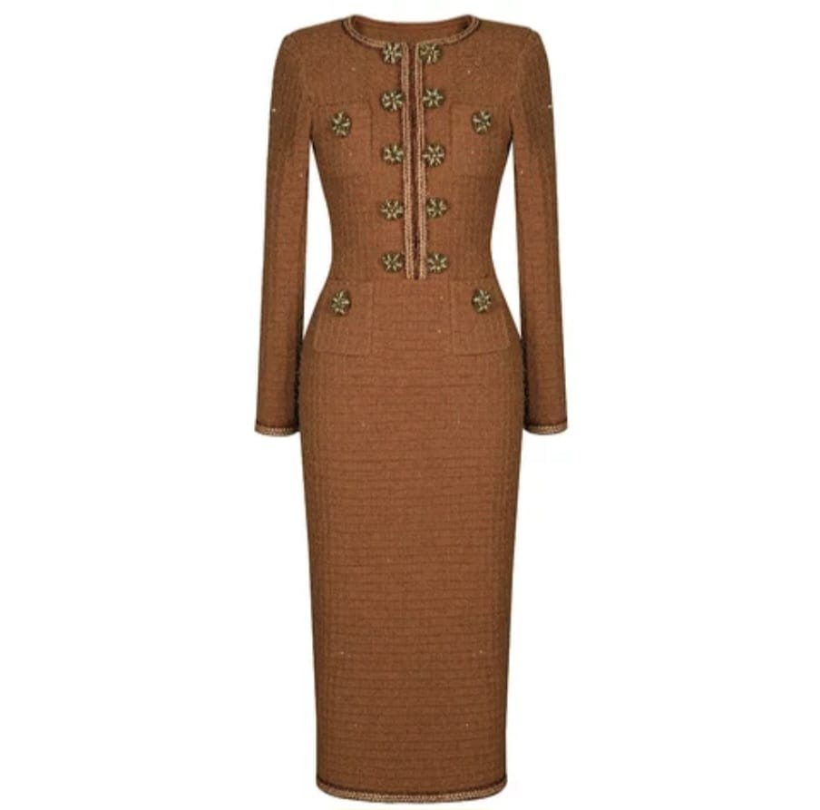 New Luxury Double Beasted Crystal Knitted Sweater Dress - Image 3