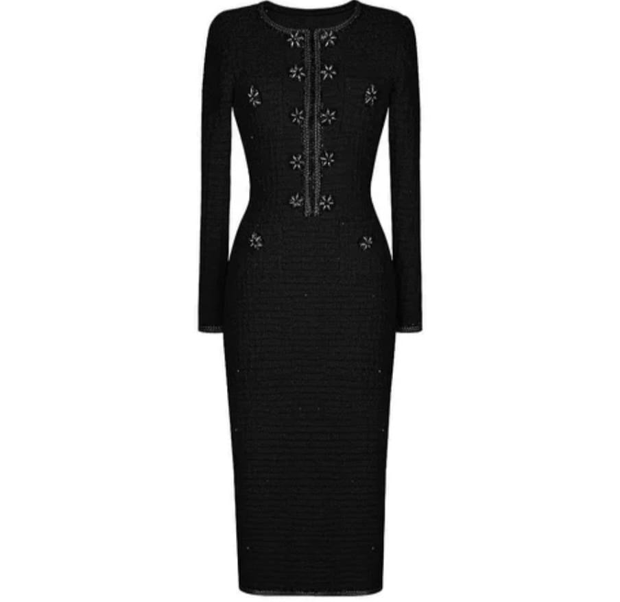 New Luxury Double Beasted Crystal Knitted Sweater Dress - Image 2