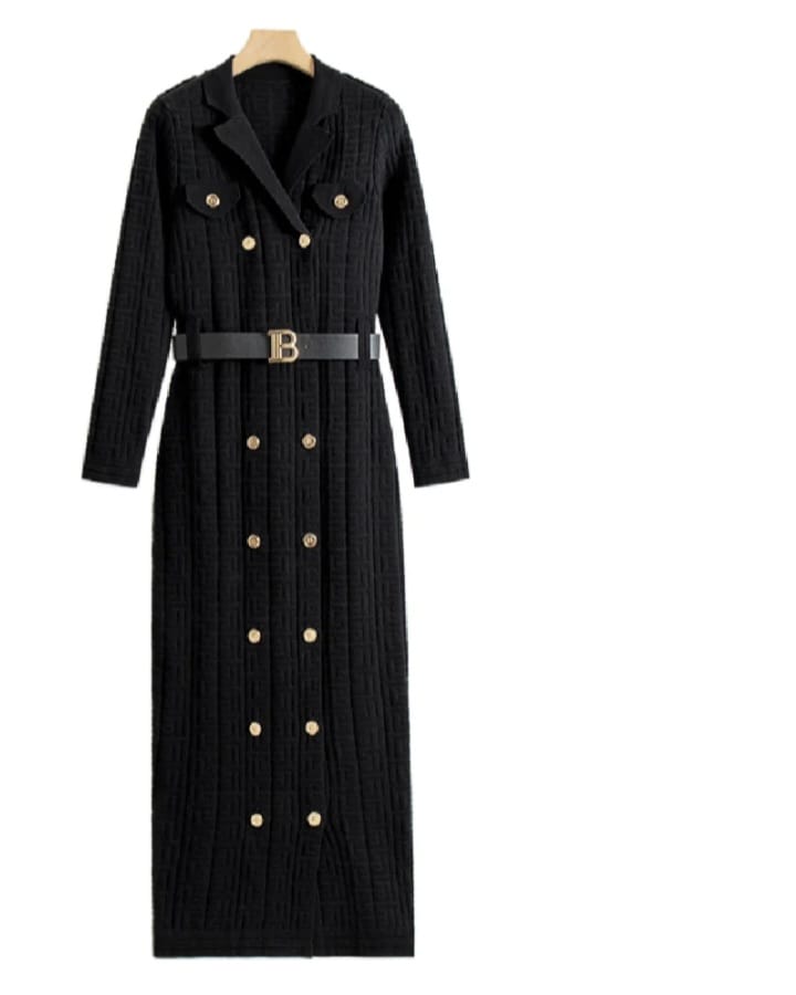 Winter New Fashionable Solid Color Texture Longsleeve Dress - Image 3