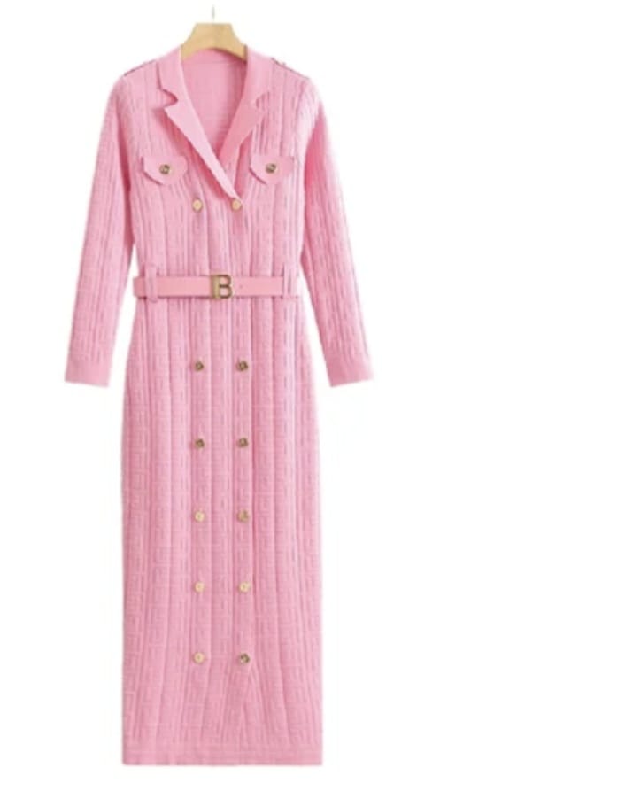 Winter New Fashionable Solid Color Texture Longsleeve Dress - Image 4