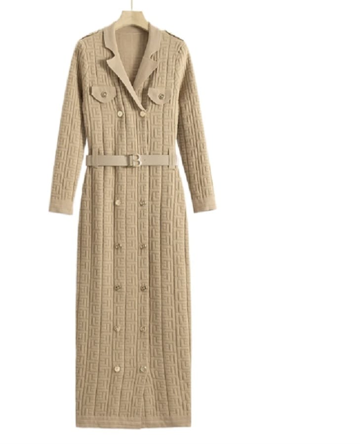 Winter New Fashionable Solid Color Texture Longsleeve Dress - Image 2