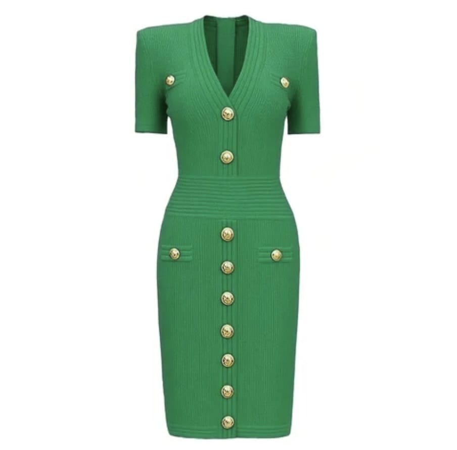 Solid Elegant Style Single Breasted V-Neck Short Sleeve Dress - Image 8