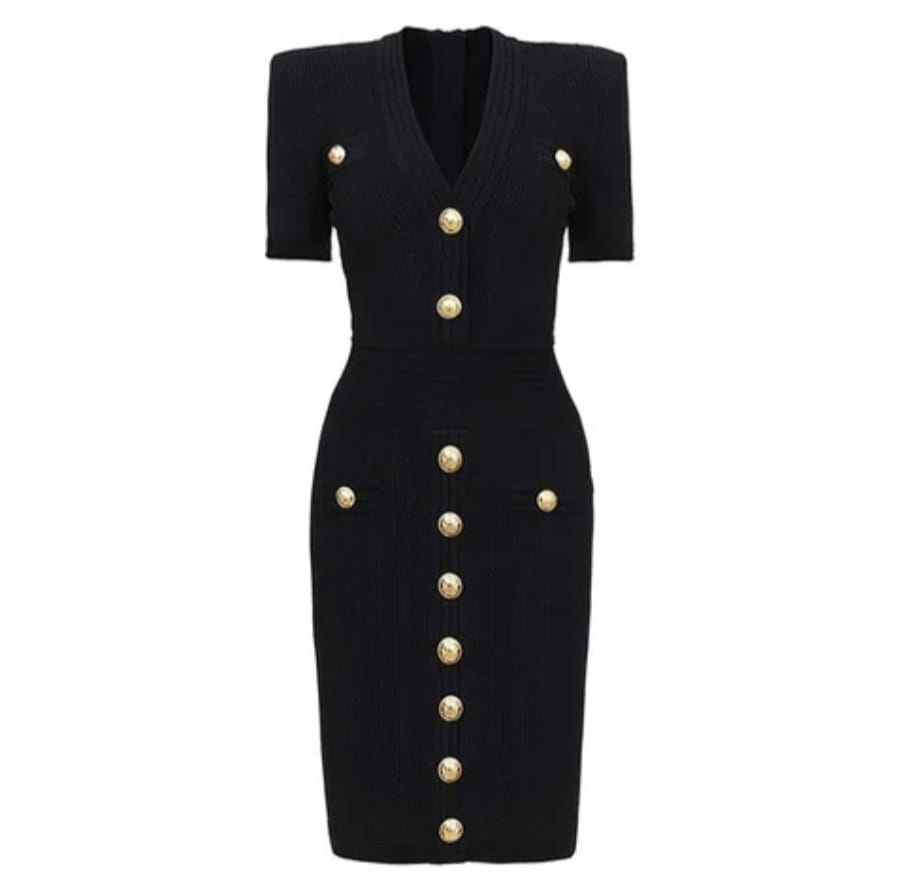 Solid Elegant Style Single Breasted V-Neck Short Sleeve Dress - Image 10