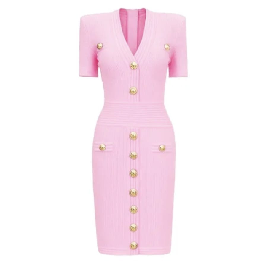 Solid Elegant Style Single Breasted V-Neck Short Sleeve Dress - Image 11