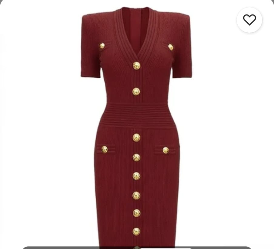 Solid Elegant Style Single Breasted V-Neck Short Sleeve Dress - Image 7