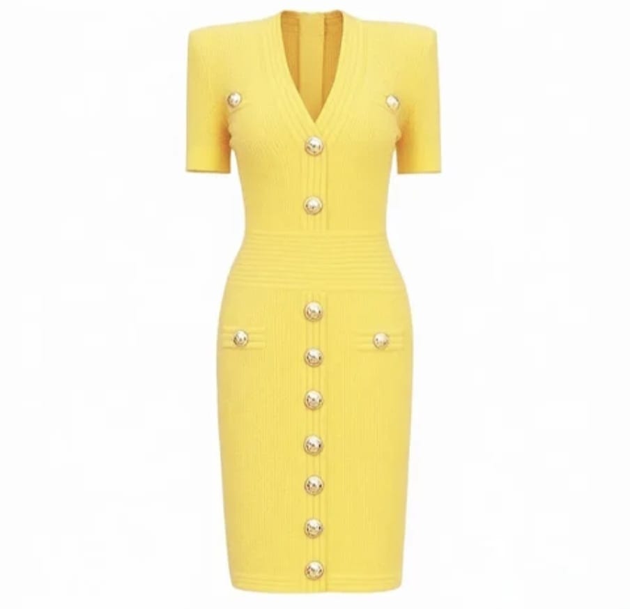 Solid Elegant Style Single Breasted V-Neck Short Sleeve Dress