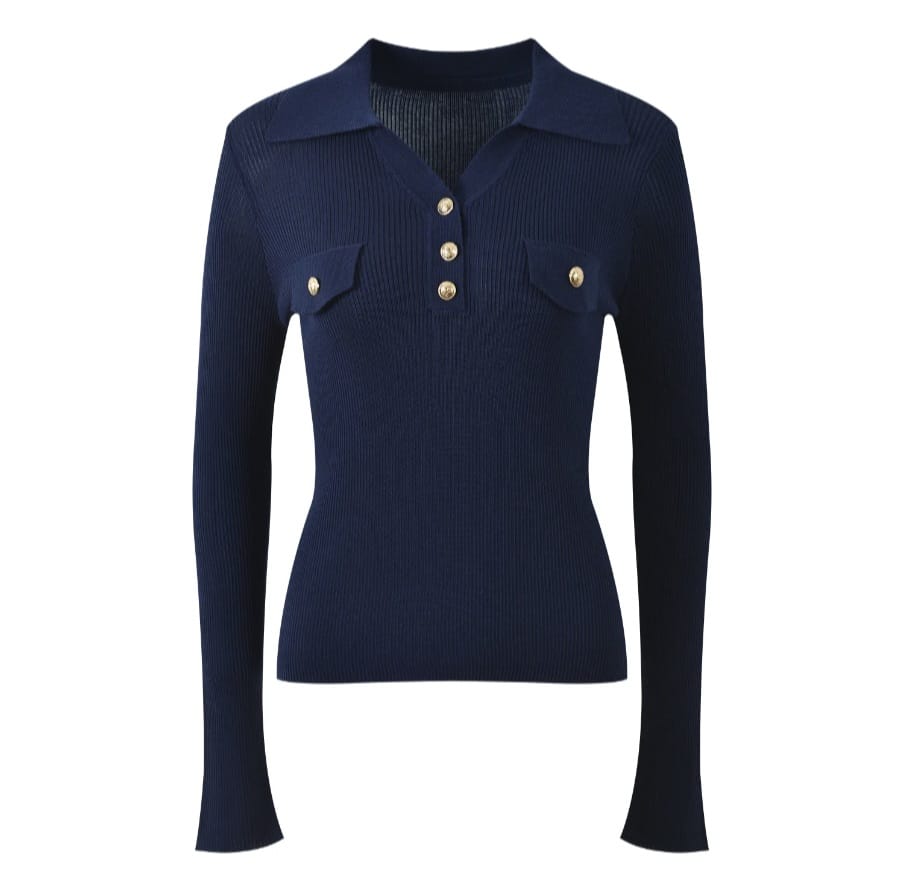 Solid Autumn Turn-down Collar V-Neckline - Image 4