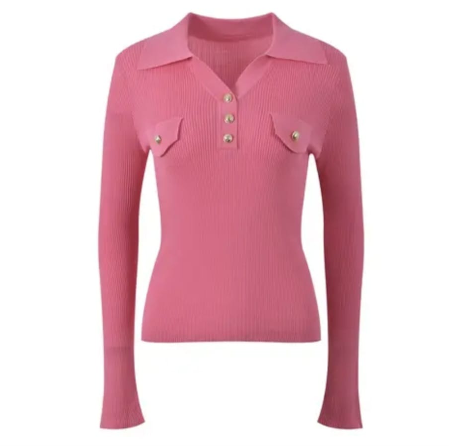 Solid Autumn Turn-down Collar V-Neckline