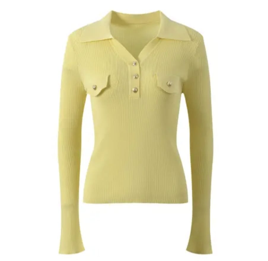 Solid Autumn Turn-down Collar V-Neckline - Image 5