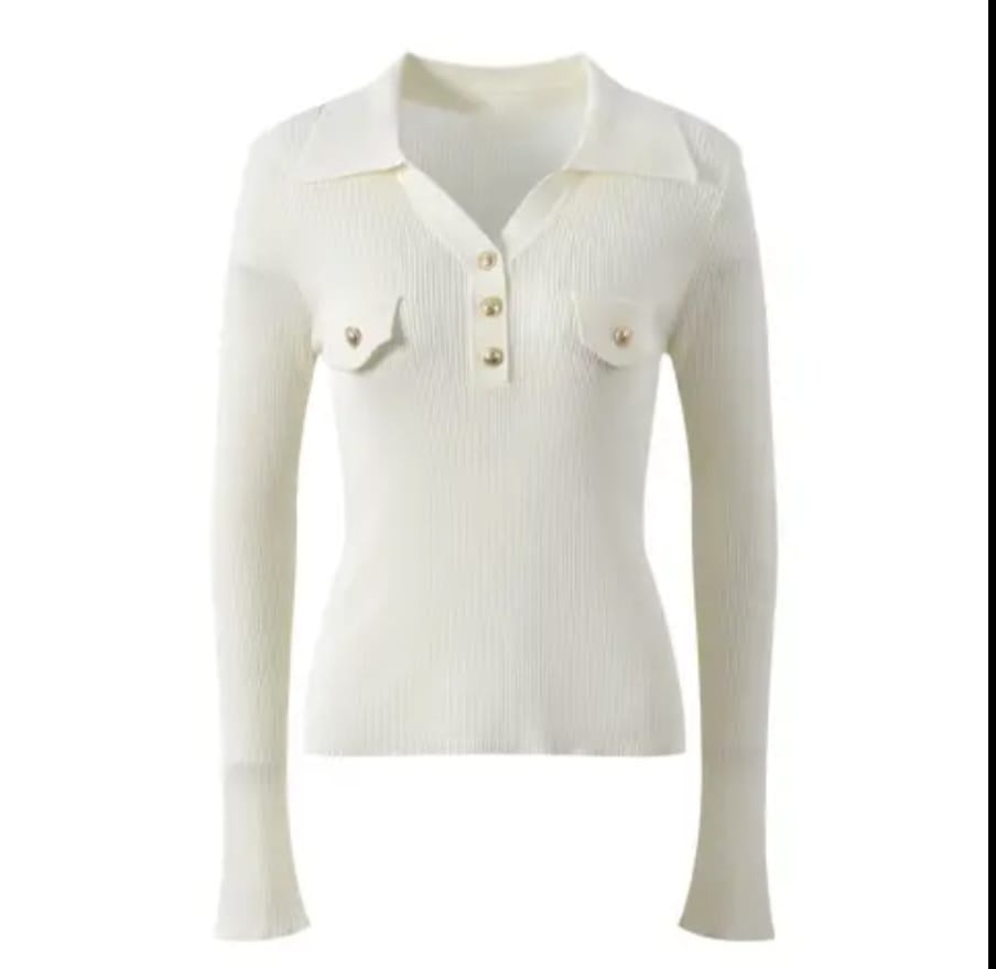 Solid Autumn Turn-down Collar V-Neckline - Image 3