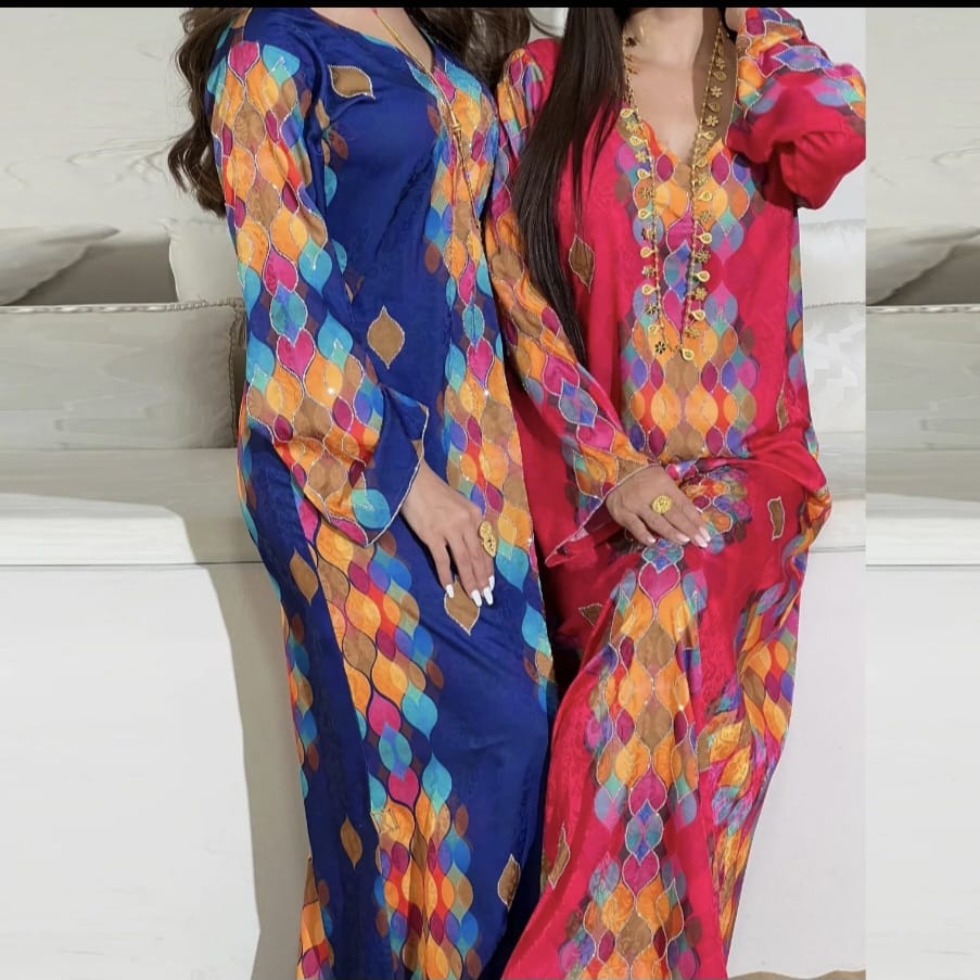 Print Ironed Diamond V-Neck Elegant Longsleeve Dress