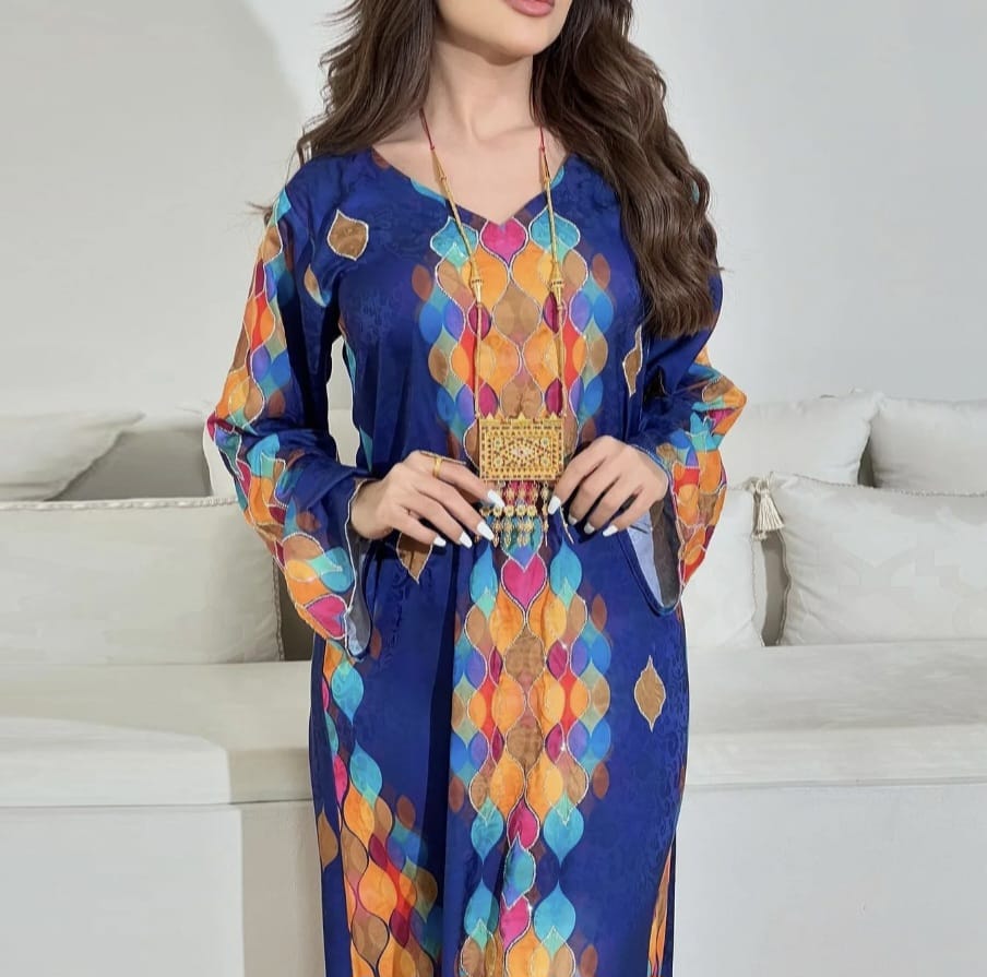 Print Ironed Diamond V-Neck Elegant Longsleeve Dress - Image 4