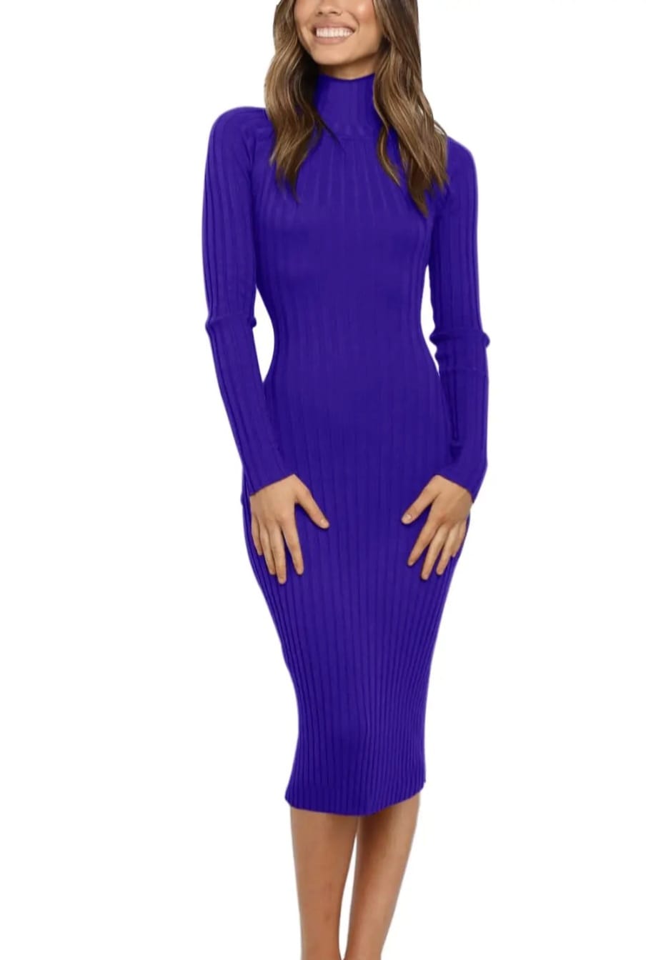 New Women's High Neck Slim Fit Knitted Midi Dress - Image 5