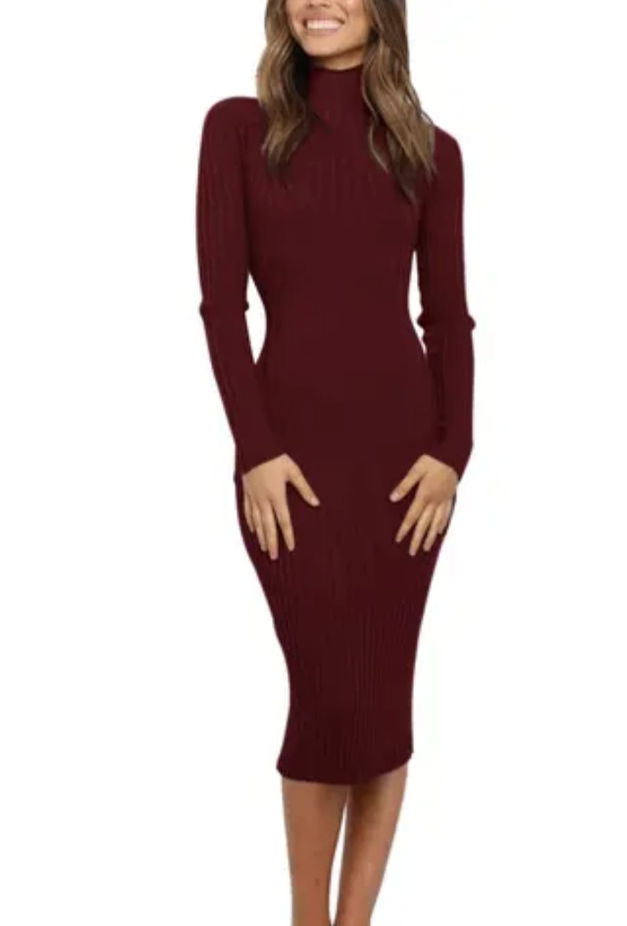 New Women's High Neck Slim Fit Knitted Midi Dress - Image 2