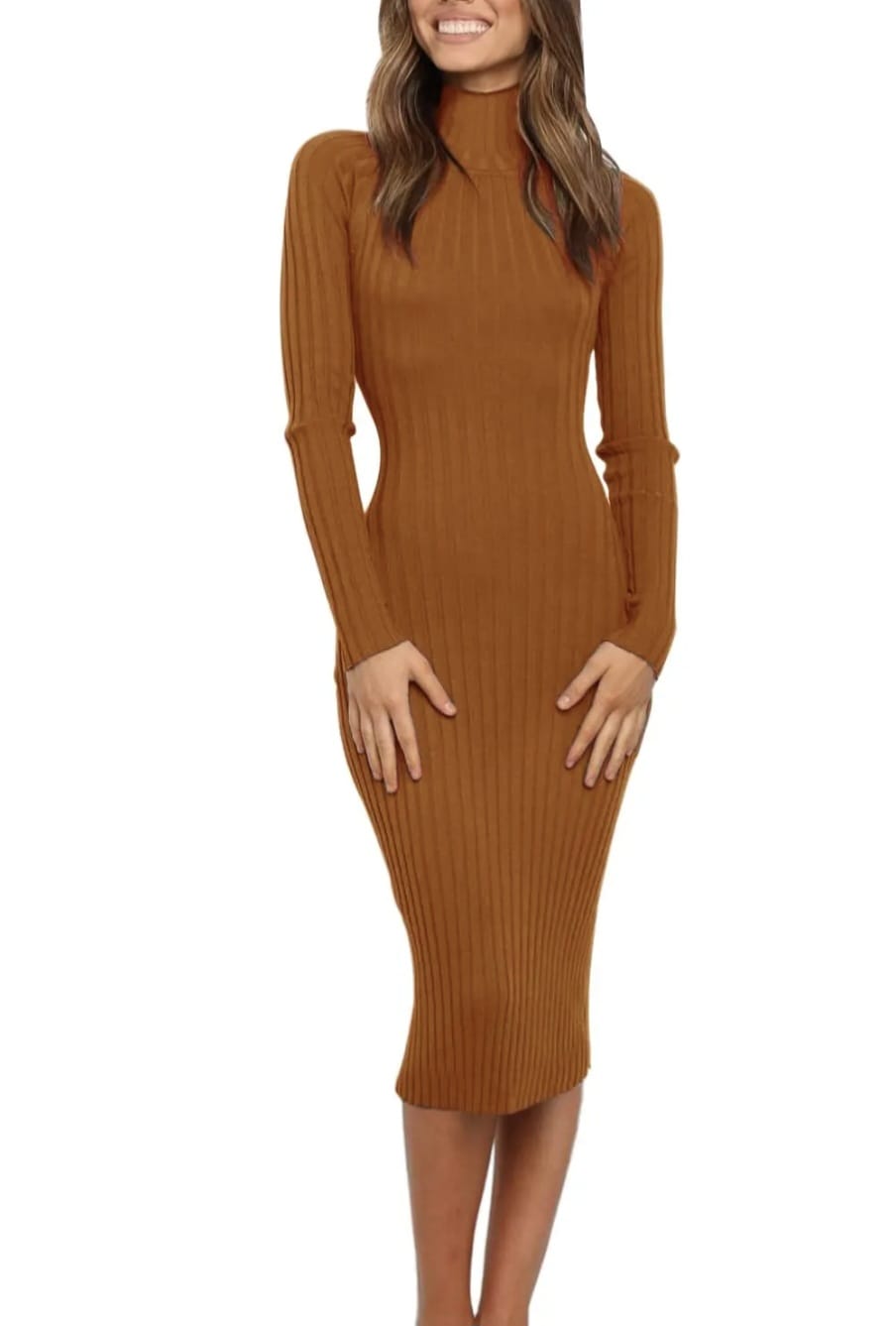 New Women's High Neck Slim Fit Knitted Midi Dress - Image 3